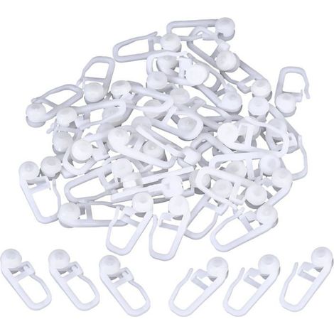 (Attaches)Clips de Rideau Roulant Crochets de Rideaux en Plastique Blanc pour Voie Type Rideau,50 Paquets (Clips) (1/5)