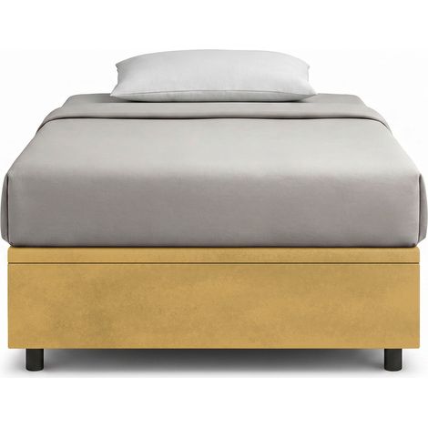 Letto Singolo Contenitore Imbottito 80x190 cm Microfibra Ocra BoxMax (1/5)