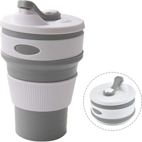 Tasse a Café Pliable, Réutilisable Tasse à café Portable Tasses en Silicone de qualité Alimentaire sans BPA Mugs de Voyage - Gris (1/3)