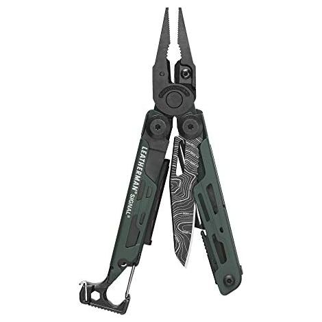 Leatherman Signal - Multiutensile per la sopravvivenza con 19 strumenti, chiusura a chiave, accendifuoco, martello e fischietto, made in USA, in color tortora, fodero in nylon (1/5)