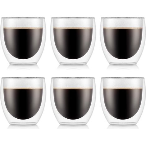 Verres Double Paroi 6 pièces – Tasses Café 250ml – Résistants à la Chaleur – Borosilicate – Lave-Vaisselle (1/5)