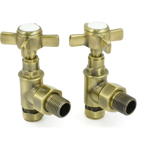 West Westminster Crosshead Angled Radiator Valves Pair Antique Brass (1/3)