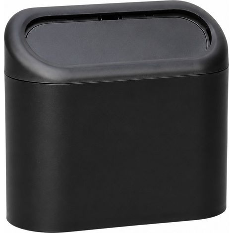 Poubelle de voiture avec couvercle, noire, 16 x 14,3 x 8,5 cm, ABS, fermeture automatique, fixation sur porte (1/5)