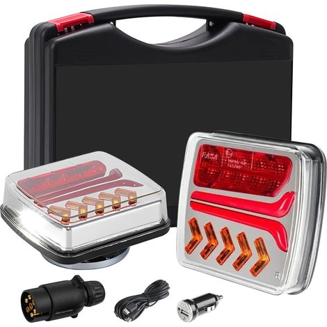 Feux arrière LED sans fil pour remorque, 12/24 V. Kit de feux arrière magnétiques avec télécommande, comprenant feux stop, clignotants, feux de position et éclairage de plaque d'immatriculation. Étanc (1/5)