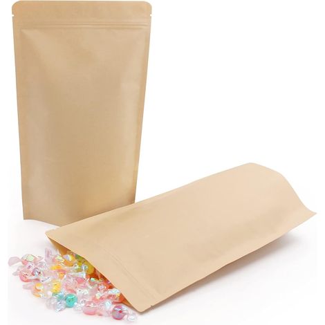 Lot de pochettes refermables en kraft avec fermeture éclair et doublure en feuille d'aluminium robuste pour aliments 18cm x 30cm (1/5)