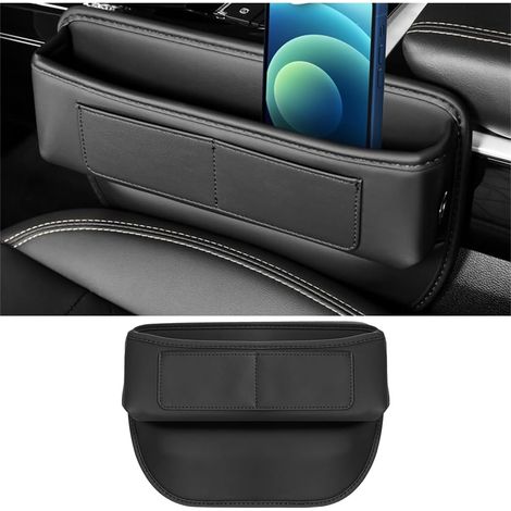 Car Seat Gap Storage, Front Seat Console Pocket PU Leather Car Seat Storage Box with USB Charging Hole for Wallets Phone (Black) (1/5)