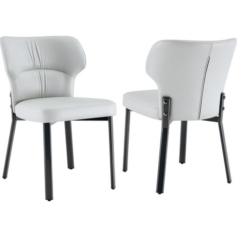 2er-Set Esszimmerstühle gepolstert aus grauem PU-Kunstleder mit schwarzem Metall MODENUIT (1/5)