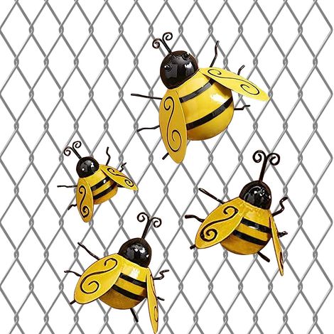 4 pièces Décoration murale Abeille, Ornement métal Jardin, Accessoire suspendu Extérieur Intérieur, Déco Maison Café (1/5)