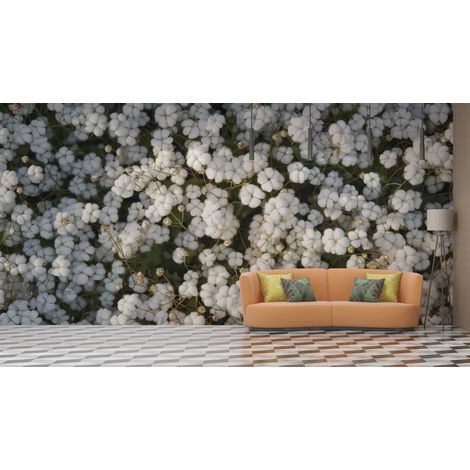 Papier peint fleuri - parterre de petites fleurs blanches - 150 x 250 cm (1/2)