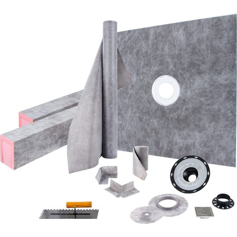 VEVOR Kit per Cordolo Doccia 1219,2 x 1219,2 mm Rivestimento per Cordolo Doccia a Tenuta Stagna, con Flangia di Collegamento Centrale 10 cm Griglia in Acciaio Inossidabile 10 cm per La Vasca da Bagno
