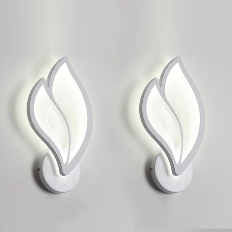 2PCS Applique Murale Intérieur LED 12W, Applique Murale Forme de Feuille Lampe Murale Moderne Acrylique Veilleuse pour Chambre à Coucher Enfant Bureau Couloir Salon, Blanc  [Classe énergétique A] (1/5)