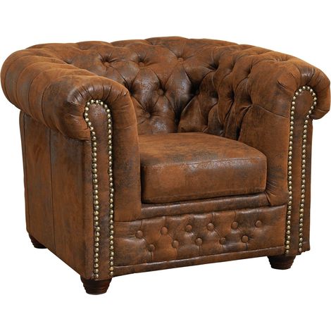 OXFORD Poltrona Chesterfield - stoffa / marrone - stile Coloniale 94x86x72