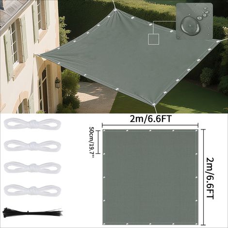 Voile d'ombrage imperméable (gris foncé, 2 x 2 m) avec œillets, idéale pour les jardins et terrasses extérieures. (1/5)