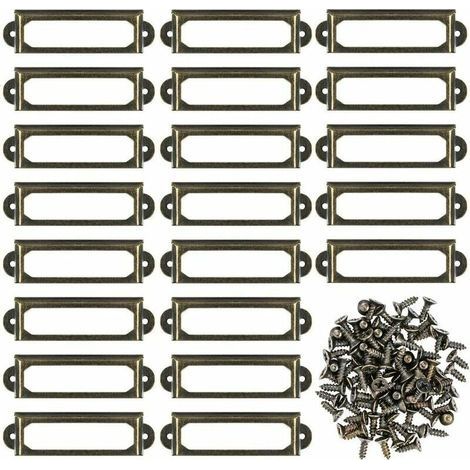 Lot de 50 supports d'étiquettes en métal pour meubles, tiroirs, armoires, cartes, plaques nominatives, cadres avec vis pour bureau, bibliothèque, bibliothèque, étagères Bronze (S 59 x 17 mm) (1/5)
