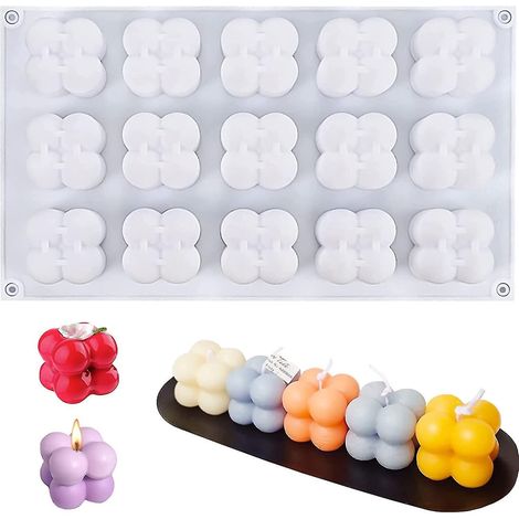 Moule en silicone pour bougies bulles, moule 15 en 1 fait main pour cire de soja, moule à bougies bulles 3D en résine, moule à mousse pour savon, pudding, gâteau (1/4)