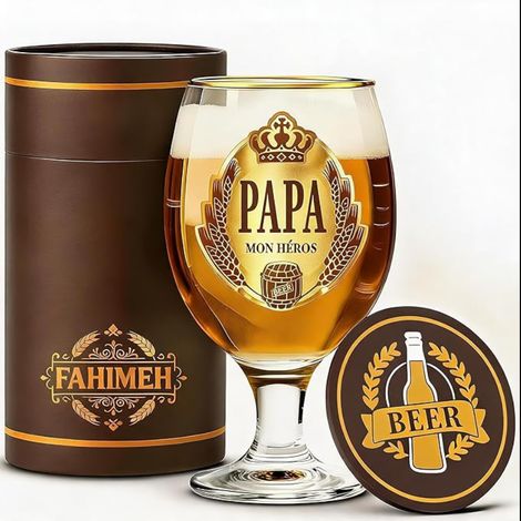 Verre a Biere, pour Anniversaire Fête des pères Noël, de lFille Fils Idée Homme Cadeaux, Avec Sous-verre, (1/5)