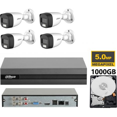 KIT videosorveglianza analogico Dahua DVR XVR 4 canali 4 telecamere dual light microfono 2 MP hdd 1TB