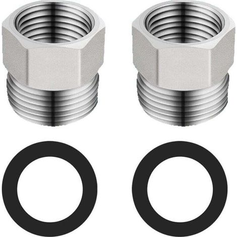 Raccord de Tuyau Rond, réducteur de tuyau de douche, G1/2" à G3/8", Acier inoxydable, Chrome (1/4)