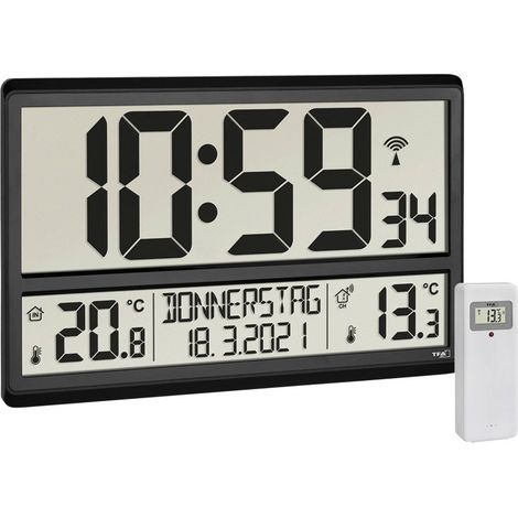 [GEBRAUCHT] B-Ware TFA Dostmann 60.4521.01 Funk Wanduhr Wetterstation Schwarz Großes Display Uhr