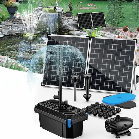 POPOSOAP 55W Solar Teichfilter Set, 2000 L/h Solarbrunnen mit Filterkasten, stellbarem Durchfluss für Koi-Teich