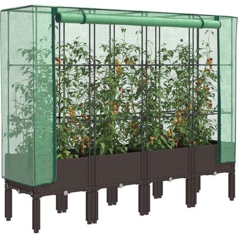 Hochbeet mit Gewächshaus-Aufsatz Rattan-Optik 160x40x140 cm