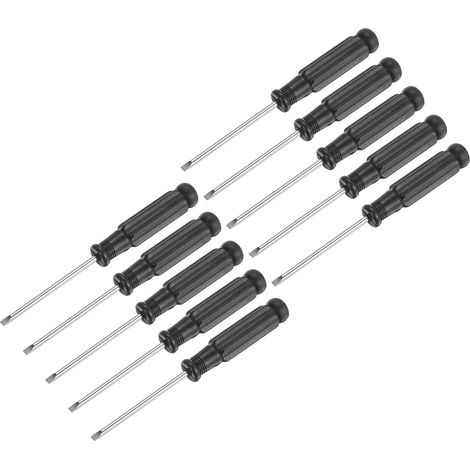 Mini Fendue Tournevis, 2.5mm Plat Tête avec Noir Poignée pour Petit Appareils électroménagers, 10 Pcs (1/4)