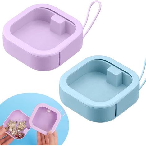 Set di 2 dispenser per cotton fioc, organizer portatile per il bagno, accessori da viaggio, porta elastici per capelli, contenitore per fermagli e forcine (viola, blu) (1/5)