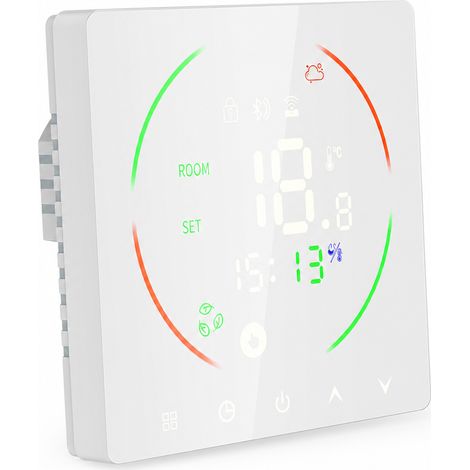 Thermostat WiFi Tuya pour Chauffage Électrique 16 A, Écran Tactile, Double Contrôle de Température, Blanc, Application (1/5)