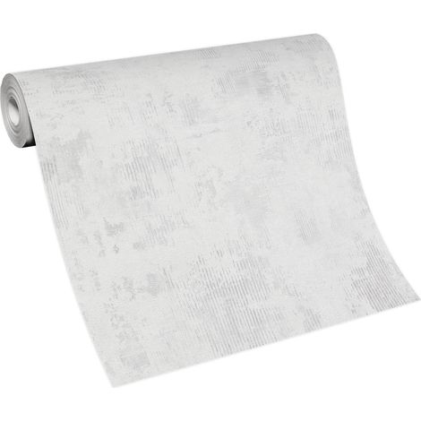 Papier peint industriel gris blanc imitation béton  Tapisserie intissé unie grise pour bureau  Papier peint moderne effet ciment (1/5)