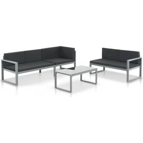 3-tlg. Garten-Lounge-Set mit Kissen Aluminium Schwarz