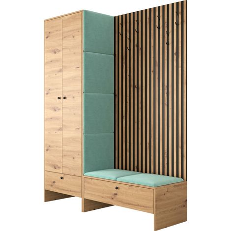 Conjunto para recibidor Donio III, Roble Artisan + Manila 11, 206x145x44cm, Tapiz, Aglomerado laminado, Colocada