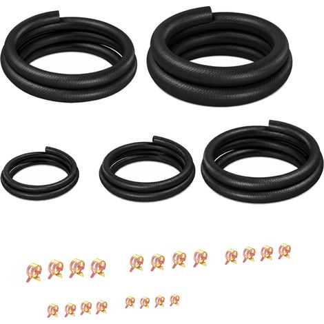 25 Pièces Durite Essence, Tuyau de Carburant, 5 x 1 m Flexible en 5 Diamètres 4,8, 6, 8, 10, 13 mm avec 20 Colliers de Serrage pour Voiture, Moto, Tracteur, Petits Moteurs (1/5)