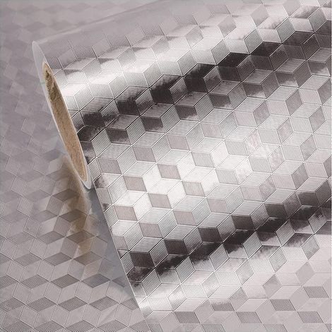 Papier de Aluminium Autocollant Stickers de Cuisine Résistant à l'huile étanche Anti-moisissure Feuille de Meubles pour Cuisines, Armoires, 40×300 cm (Texture losange (argent)) (1/5)
