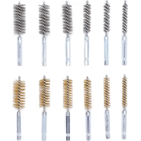 Ortviai Brosse de Nettoyage pour Alésage en Cuivre et Acier, 12 Pièces, Tige Hexagonale 6,35 mm pour Perceuse (1/5)