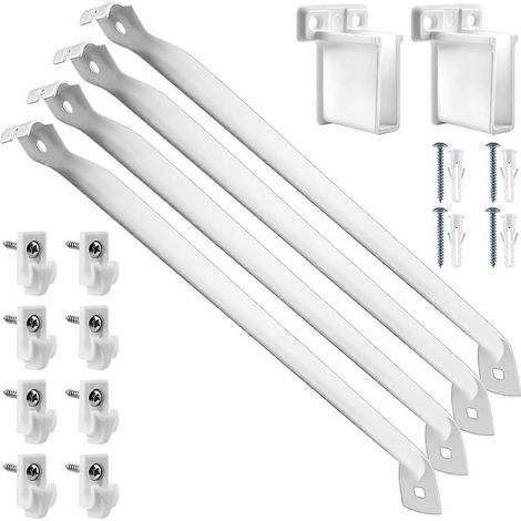 Set aus 4 weißen Drahtregalträgern, 30 cm (12 Zoll), mit Endhalterungen und Klemmen zur Wandmontage. (1/5)