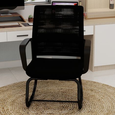 Chaise de bureau moderne minimaliste en métal et maille noire avec accoudoirs (1/5)