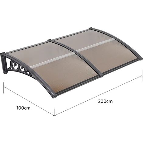 Auvent marron transparent – 100×200 cm – Marquise arquée – Protection pluie – Entrée de la maison