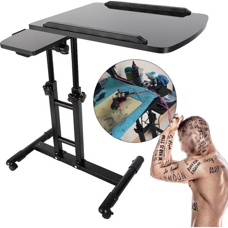 Estación de tatuaje, altura ajustable de 57,5 ​​a 90 cm, superficie de trabajo de 64 x 40 cm, capacidad de carga de 12,5 kg, base de 56 x 38 cm, peso neto de 5,3 kg. (1/5)