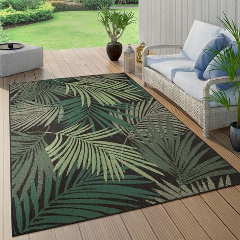 Paco Home Tappeto Cucina Da Esterno Salotto Balcone Palme Giungla Floreale Boho Verde 120x170 cm, Nero