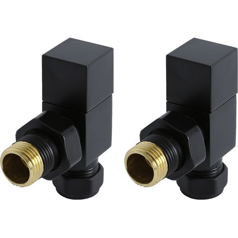 Milano 15mm Square Angled Heated Towel Rail Radiator Valves Pair - Black