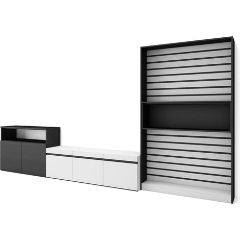 Skraut Home - Muebles de Salón para TV, Conjunto de muebles comedor, 360x186x35cm, Para TV hasta 65", Mueble Televisión, Estilo Moderno, Blanco y negro (1/5)