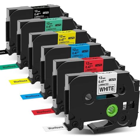 x Ruban Compatibile per Brother TZe 12mm TZe-231 TZe-335 TZe-431 TZe-531 TZe-631 TZe-731 Cassetta nastro per Brother P-Touch Etichetta PT-H100LB PT-H107B PT-P300BT 1000 H200 1010, 12mmx 8m (1/4)