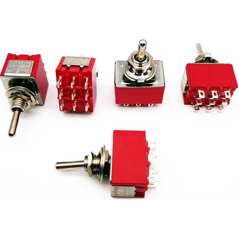 Packung mit 5 MTS-303 Kippschaltern, 13 x 16,8 mm, rot, 9 Pins, 3 Positionen, Silberkontakte, 120 V/5 A 250 V/2 A, für elektronische Geräte im Kfz-Armaturenbrett
