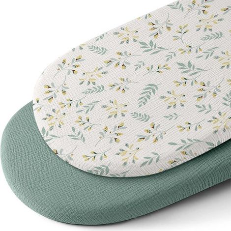 Ensemble de drap-housse/sommier (32 x 17 cm) en gaze de pur coton, doux, confortable et respirant. Convient aux berceaux. La housse de matelas est amovible et lavable. (1/5)