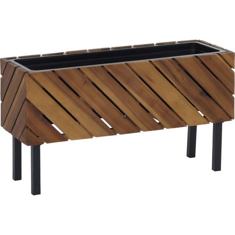Fioriera HHG-477, vaso per fiori e piante, per interni ed esterni, in legno di acacia, 36x62x22cm, marrone