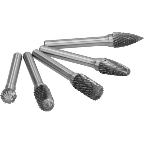 Un ensemble de 5 têtes de meulage en acier au tungstène, limes rotatives, fraises, outils de travail du bois et de sculpture sur bois. (1/5)