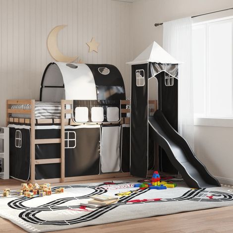 Lit superposé sans matelas avec toboggan-Lit pour enfants blanc noir 80x200 cm 630478 (1/5)