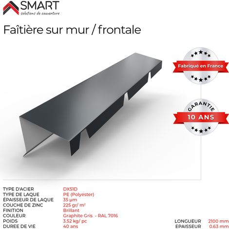 Bravo The Smart Solution – Faitière crantée TR45 – Bac acier – Tôle de couverture – Coloris gris anthracite RAL 7016 – Longueur 2.10m, épaisseur 0.63mm