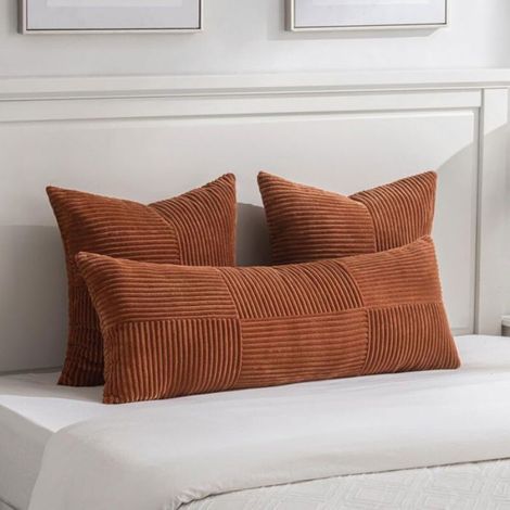 Housses coussin bohème rouille en velours côtelé, motif patchwork terre cuite, 45x45 cm (lot de 2) (1/5)