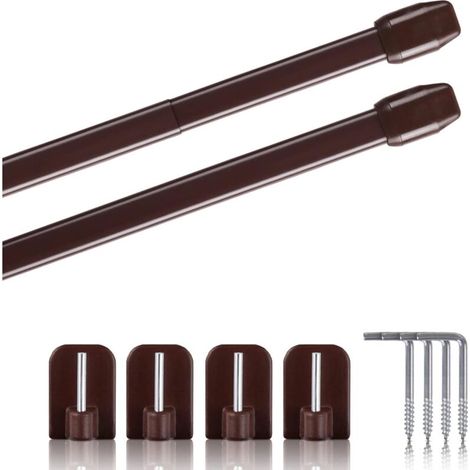 2 - Tringle à rideau - Accessoire de fenêtre - Extensible et fixation sans perçage - Pour salon et chambre - Marron - 80-120 cm (1/5)